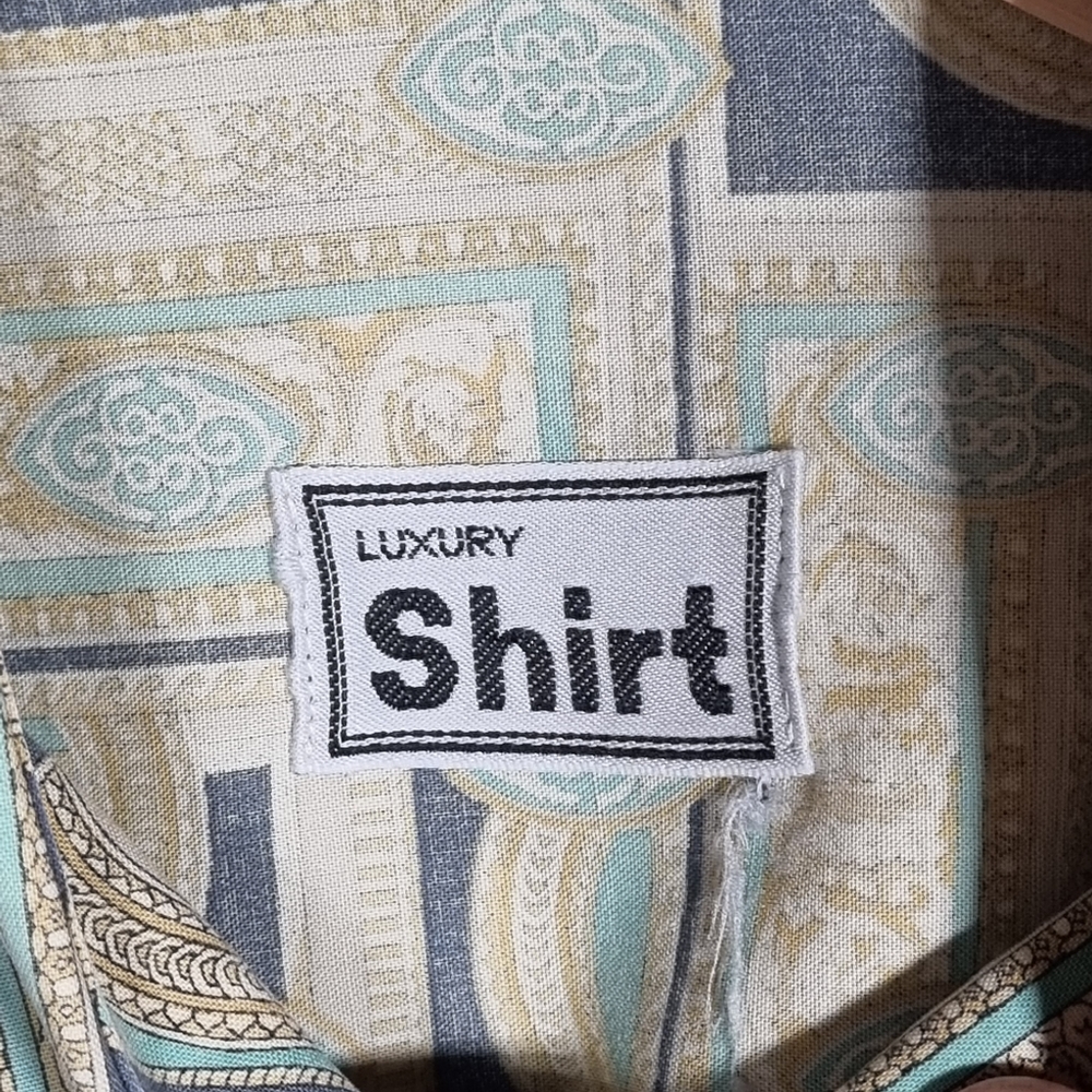 Vintage Renaissance Style Patterned Blue/Green XL Mens Short-sleeved Shirt - Picture 5 of 6